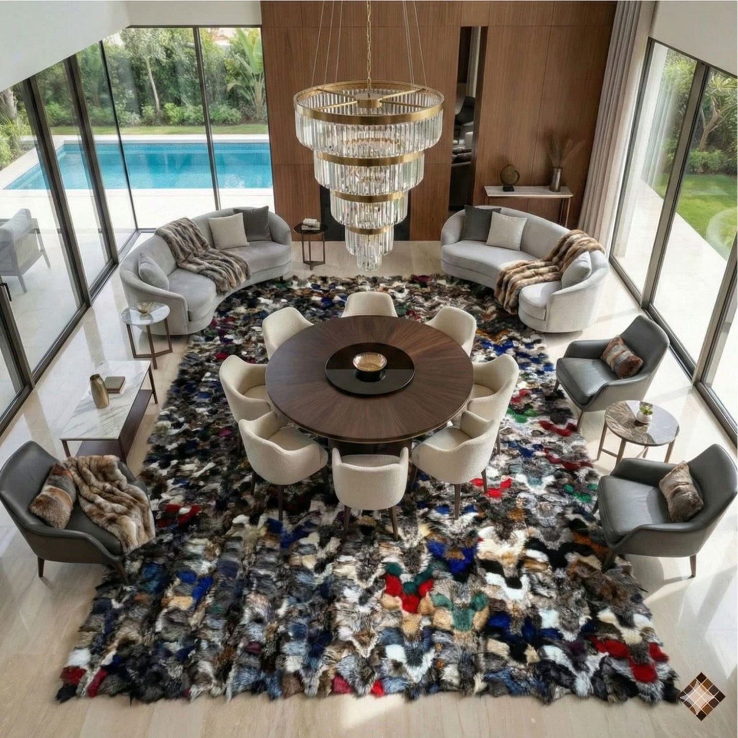 Luxury Multicolor Fox Fur Area Rug (8×10 ft)