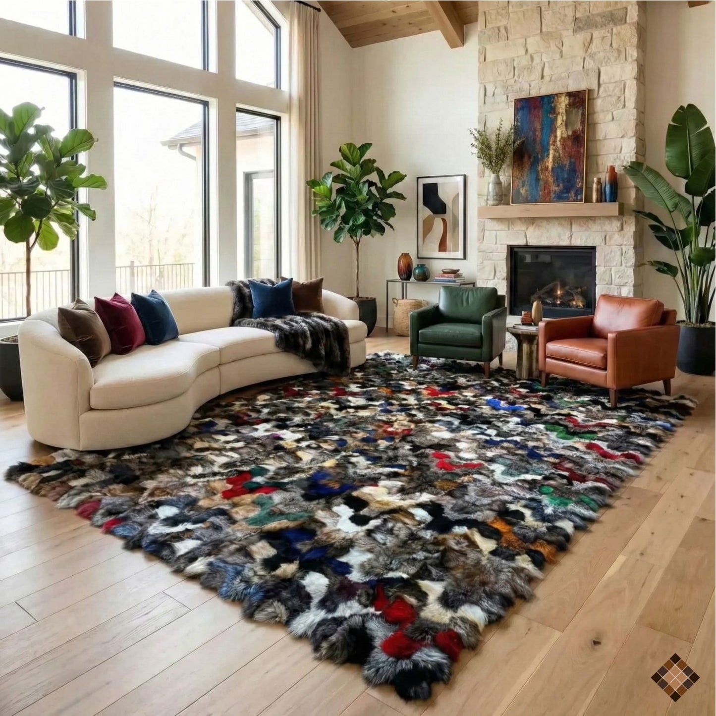 Luxury Multicolor Fox Fur Area Rug (8×10 ft)