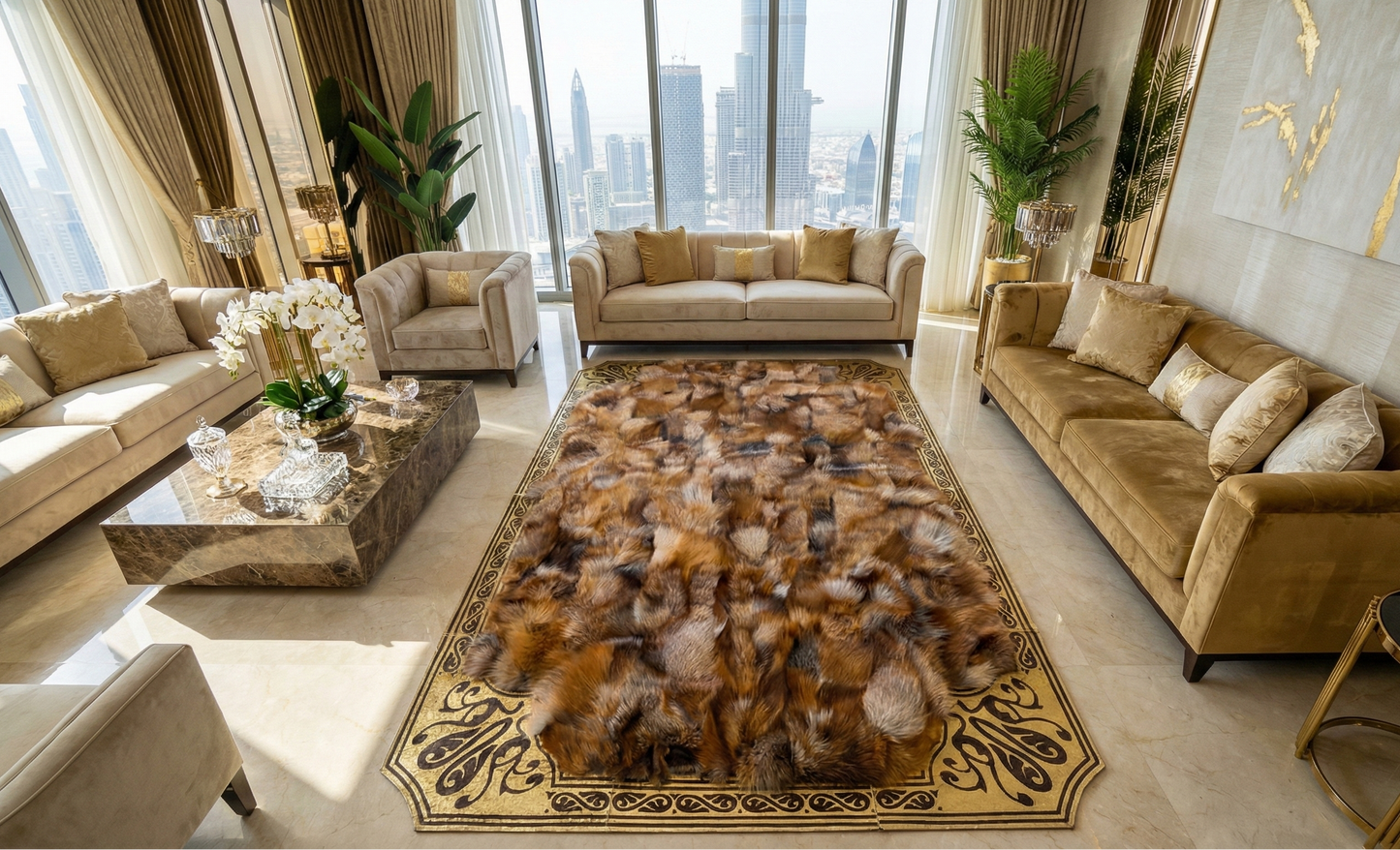 Luxury Handmade Brown Fox Fur Area Rug