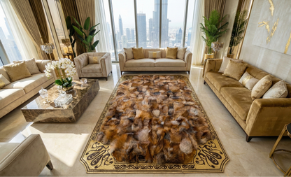 Luxury Handmade Brown Fox Fur Area Rug