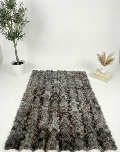 Luxury Patchwork Gray  Fox  Fur Rug  - Modern Opulent Decor
