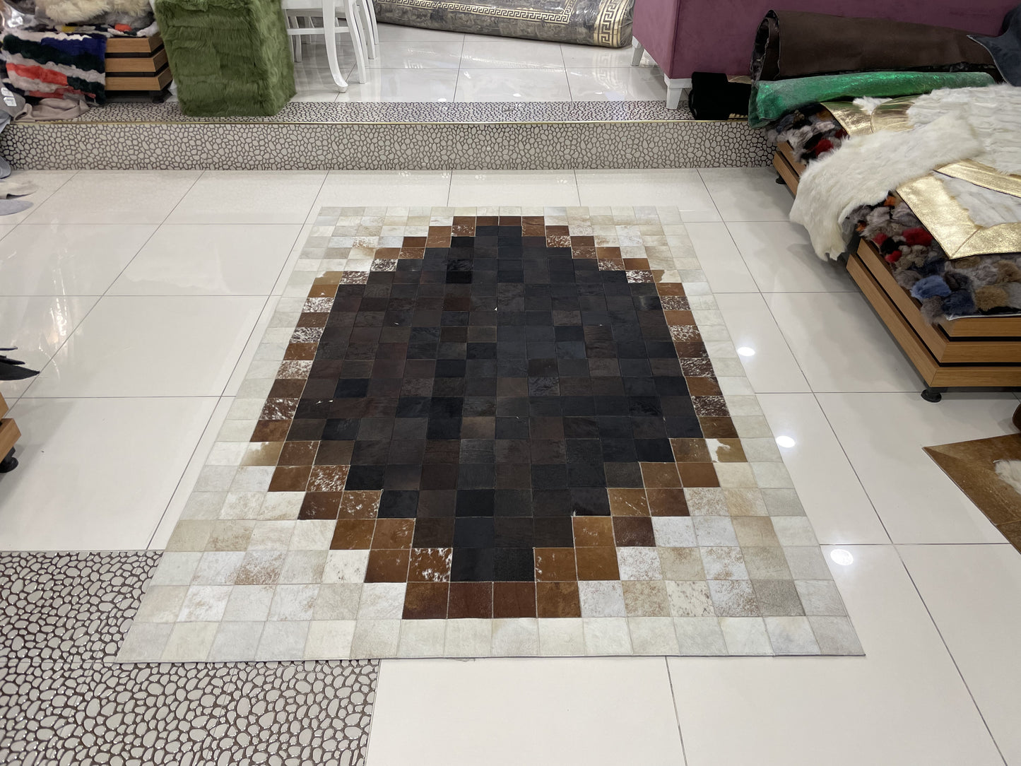 Luxury Patchwork Rug - Large 10x12 Brown & Beige Cowhide Rug