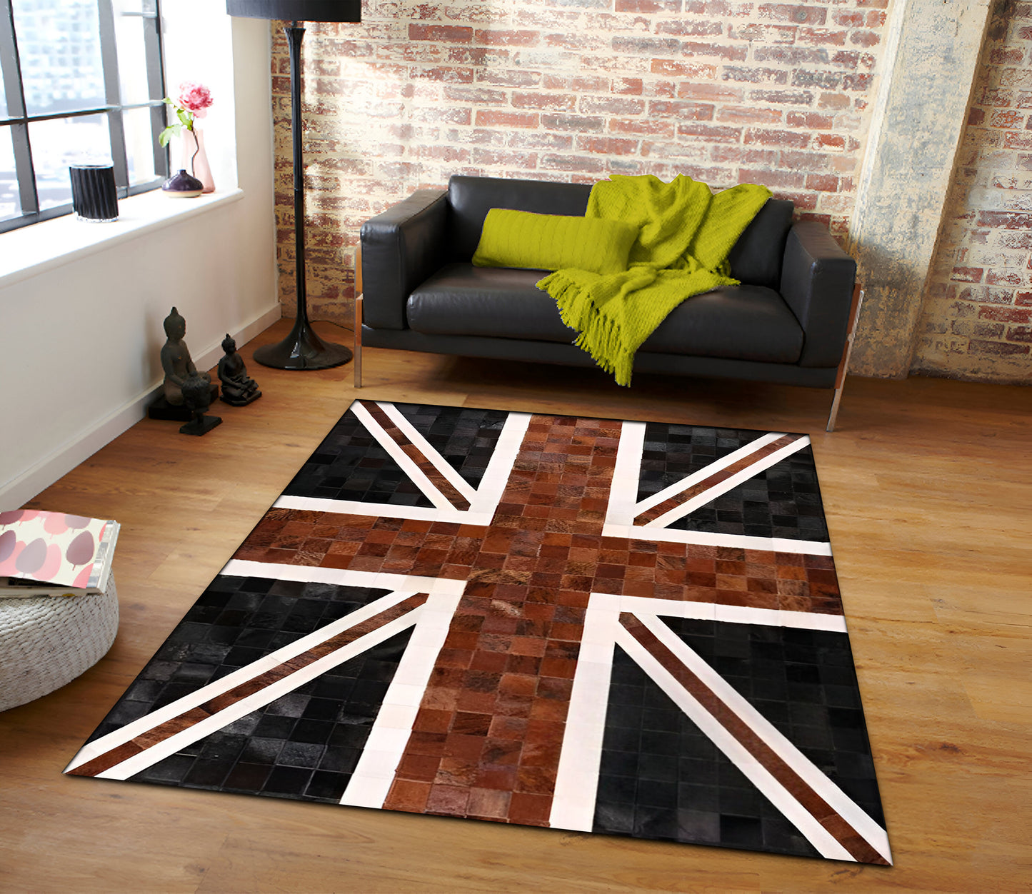Handmade  Patchwork Rug - Large 10x12 Black & Brown Cowhide Rug