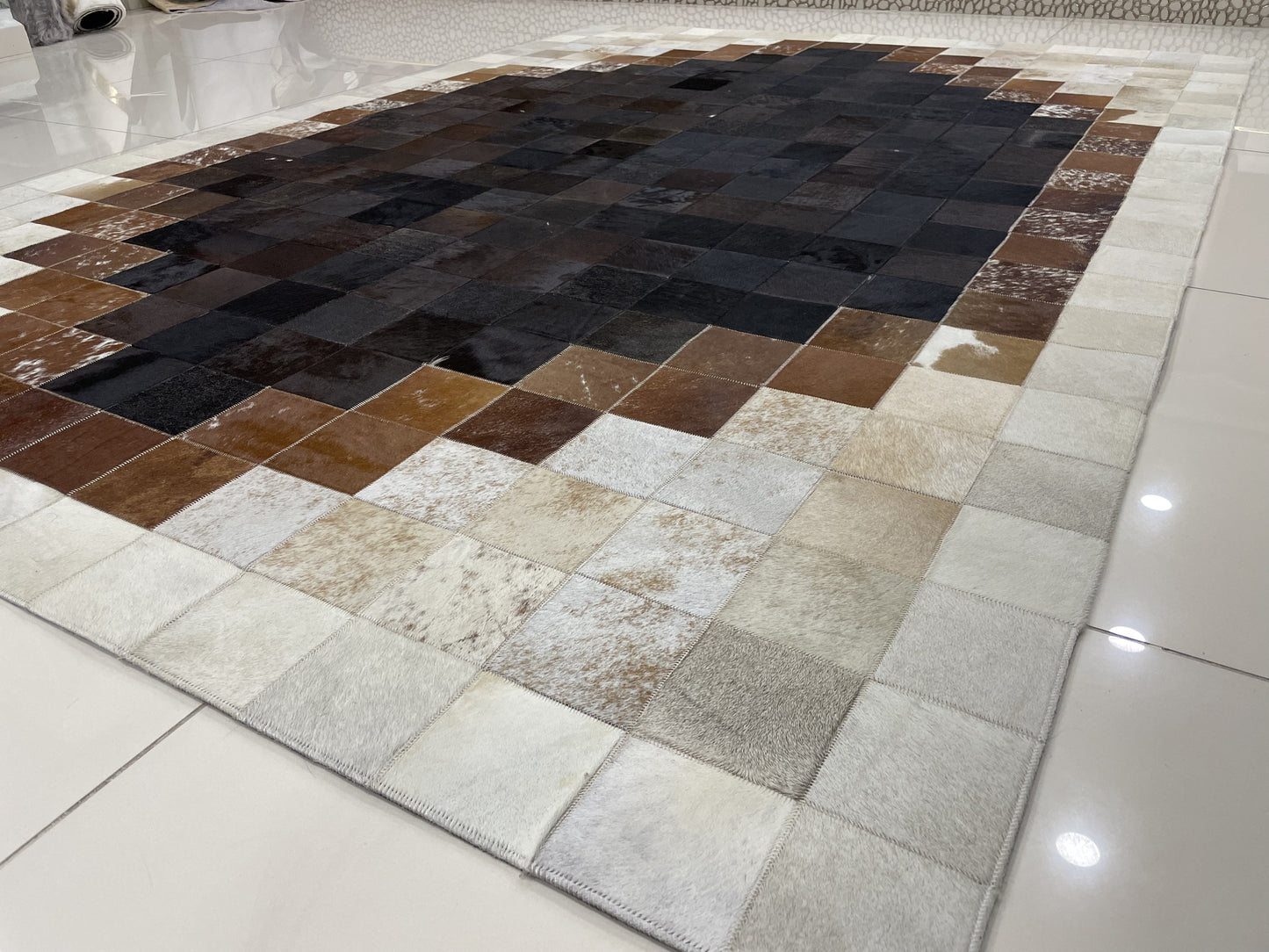 Luxury Patchwork Rug - Large 10x12 Brown & Beige Cowhide Rug