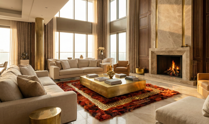 Luxury Handmade Rust Orange Fox Fur Area Rug