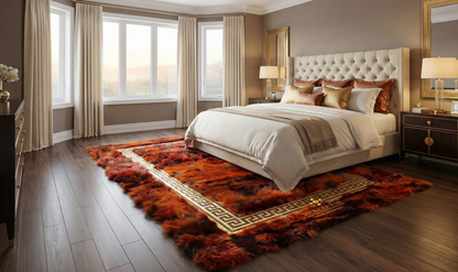Luxury Handmade Rust Orange Fox Fur Area Rug