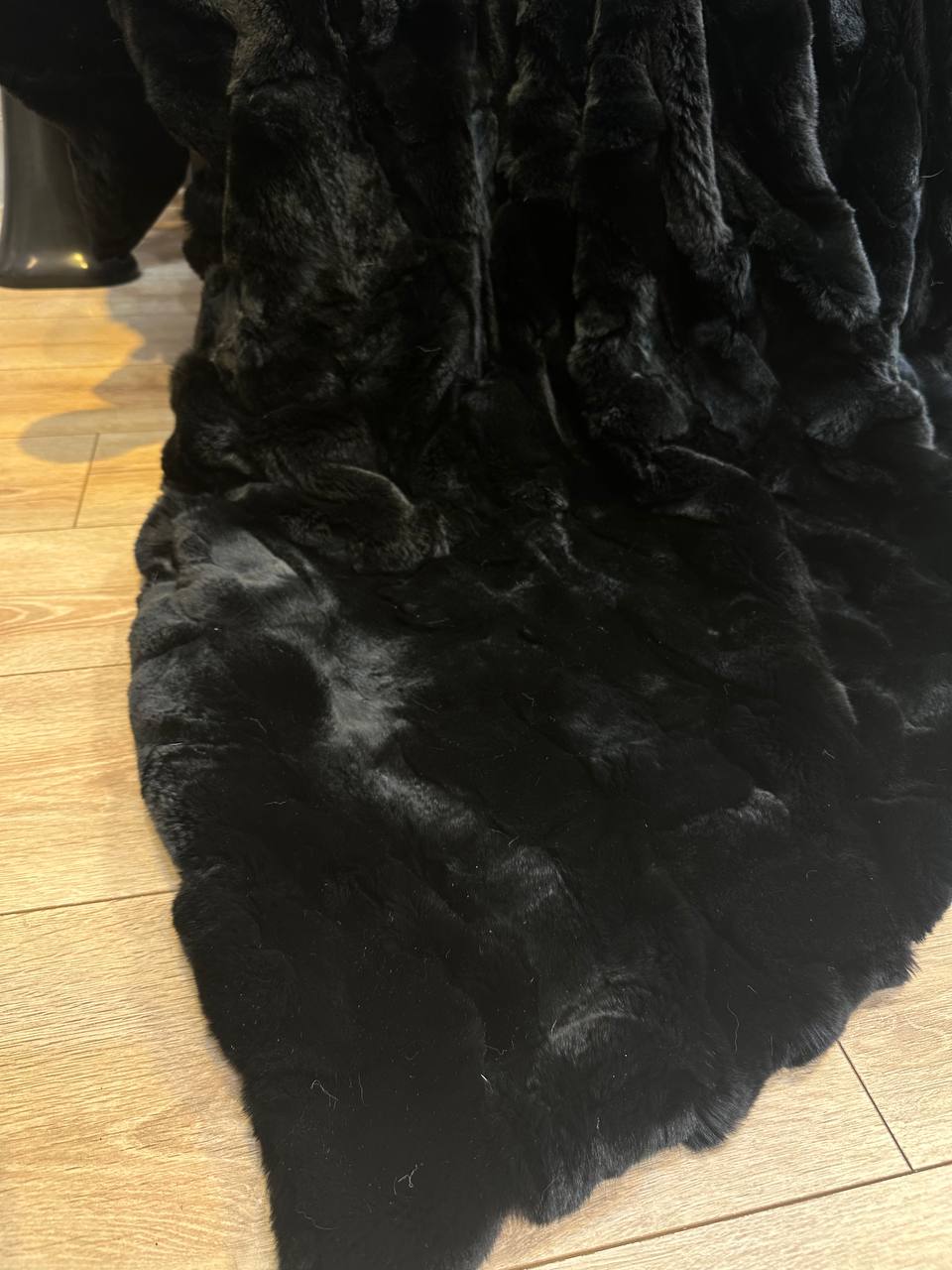 Luxury Rex Rabbit Fur Blanket Throw Black  Handmade Fur Cover Bedspread