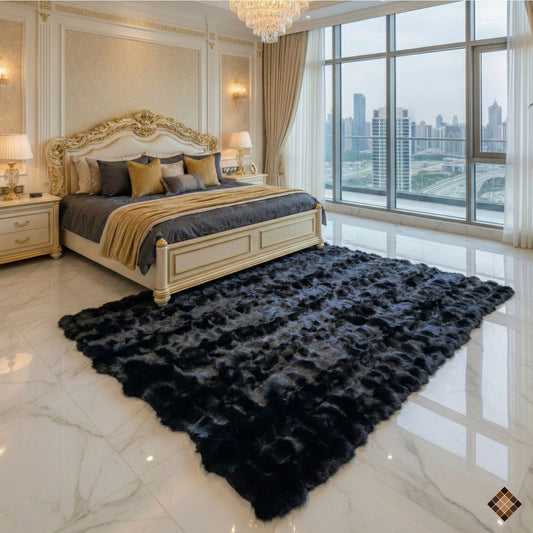 Handmade Black Fox Fur Area Rug | Luxury Genuine Fox Fur Rug Custom Made