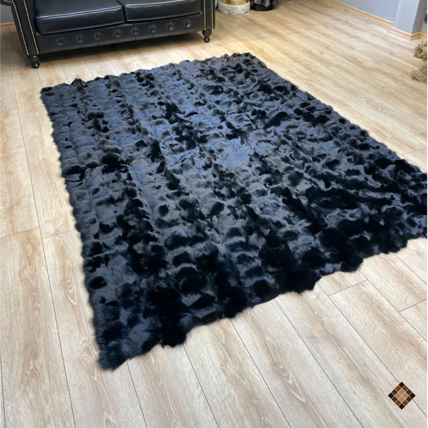 Luxury Handmade Black Fox Fur Area Rug