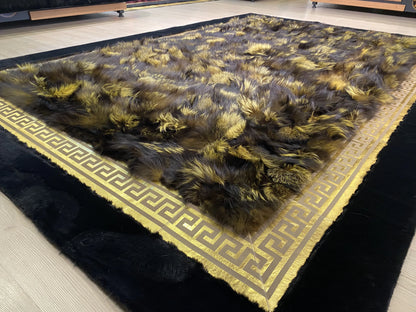 Mixed Brown Soft Shaggy 100% Genuine Fox Fur Area Rug