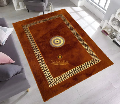 Modern Decorative Orange And Gold Elegant Faux Fur Bedroom Soft Rug