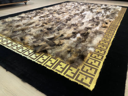 Modern Designed Black Border 100% Natural Fox Fur Area Rug