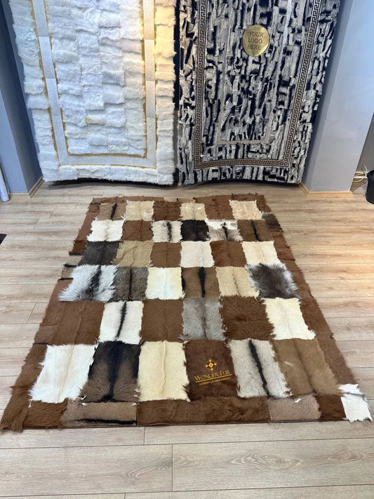 Modern Handmade Multicolor Goatskin Large 10x12 Living Room Fluffy Rug
