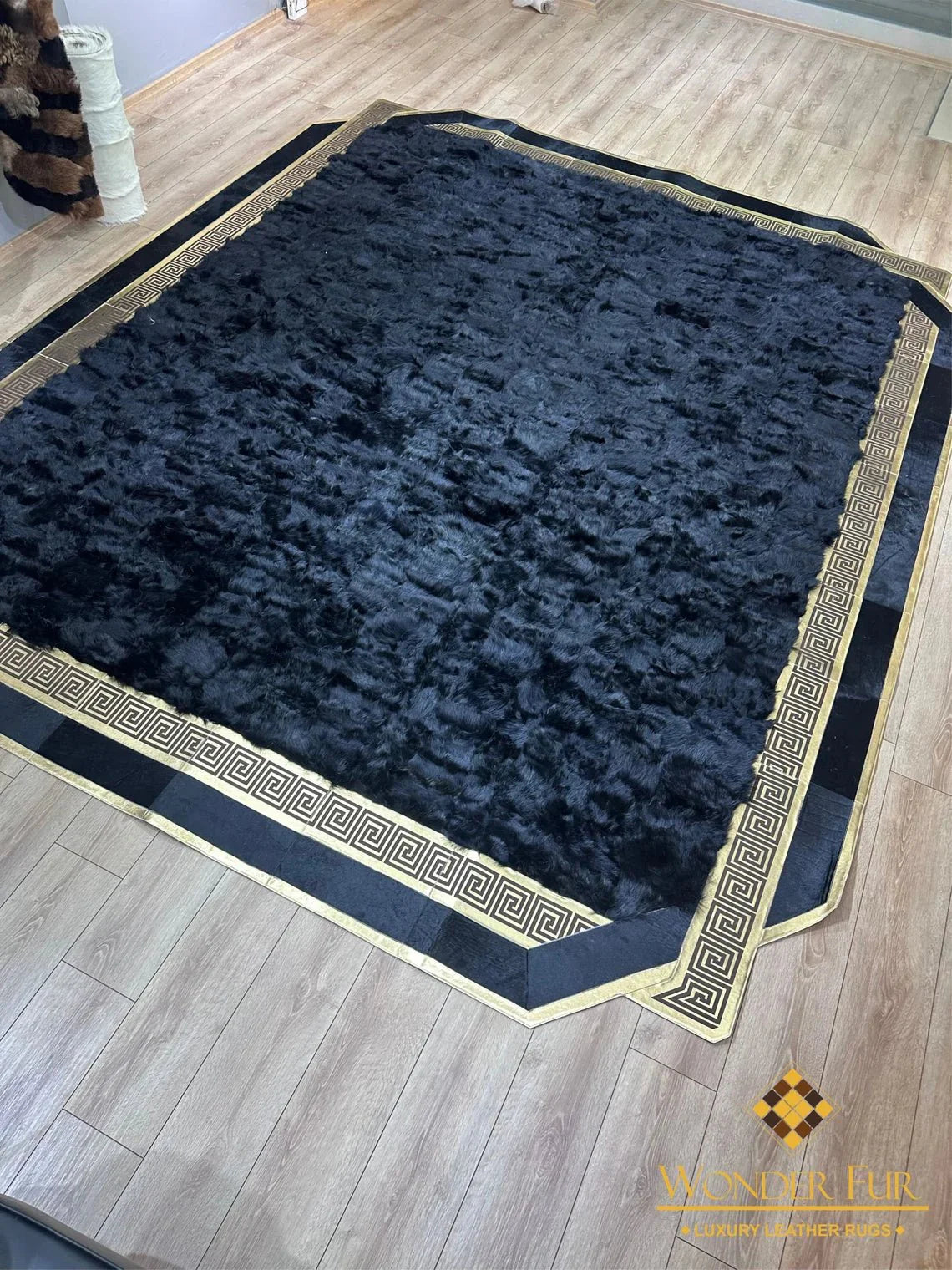 100% Natural Handmade Sheepskin Black And Gold 10x12 Living Room Rug - Wonder fur rug Rug Wonder Fur Rug Wonder fur rug