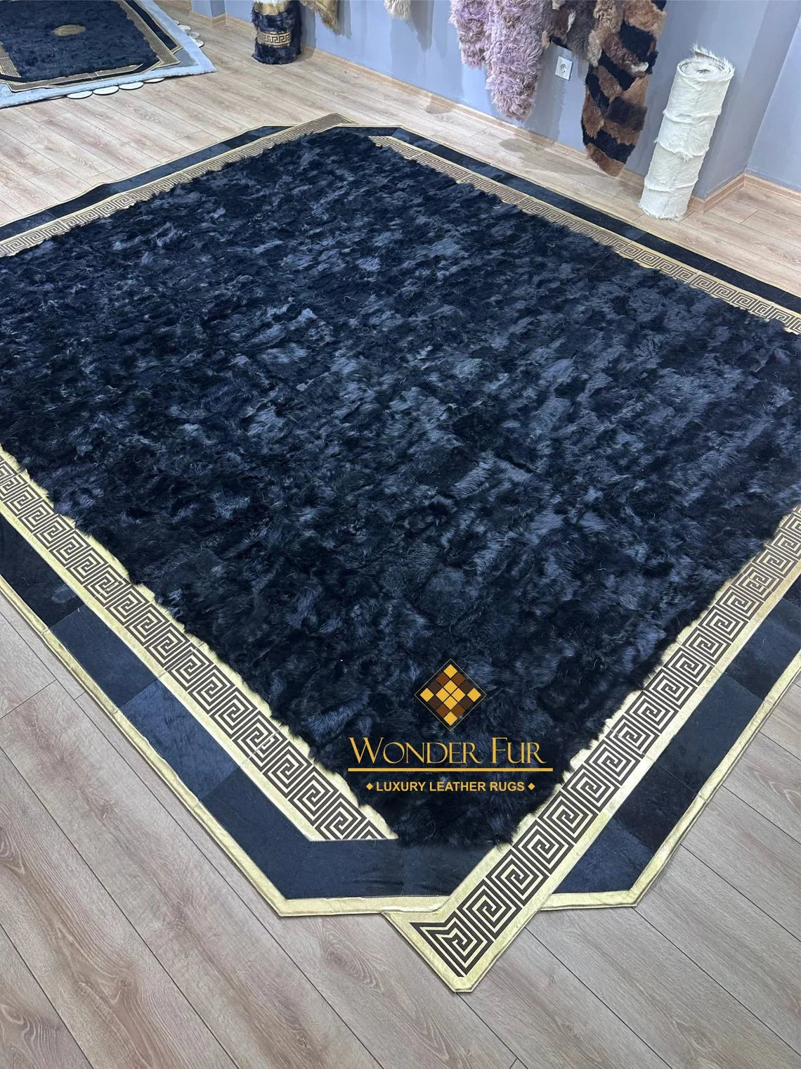 100% Natural Handmade Sheepskin Black And Gold 10x12 Living Room Rug - Wonder fur rug Rug Wonder Fur Rug Wonder fur rug