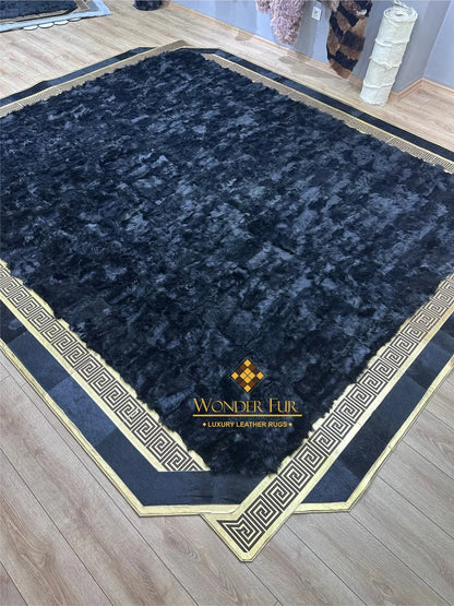 100% Natural Handmade Sheepskin Black And Gold 10x12 Living Room Rug - Wonder fur rug Rug Wonder Fur Rug Wonder fur rug