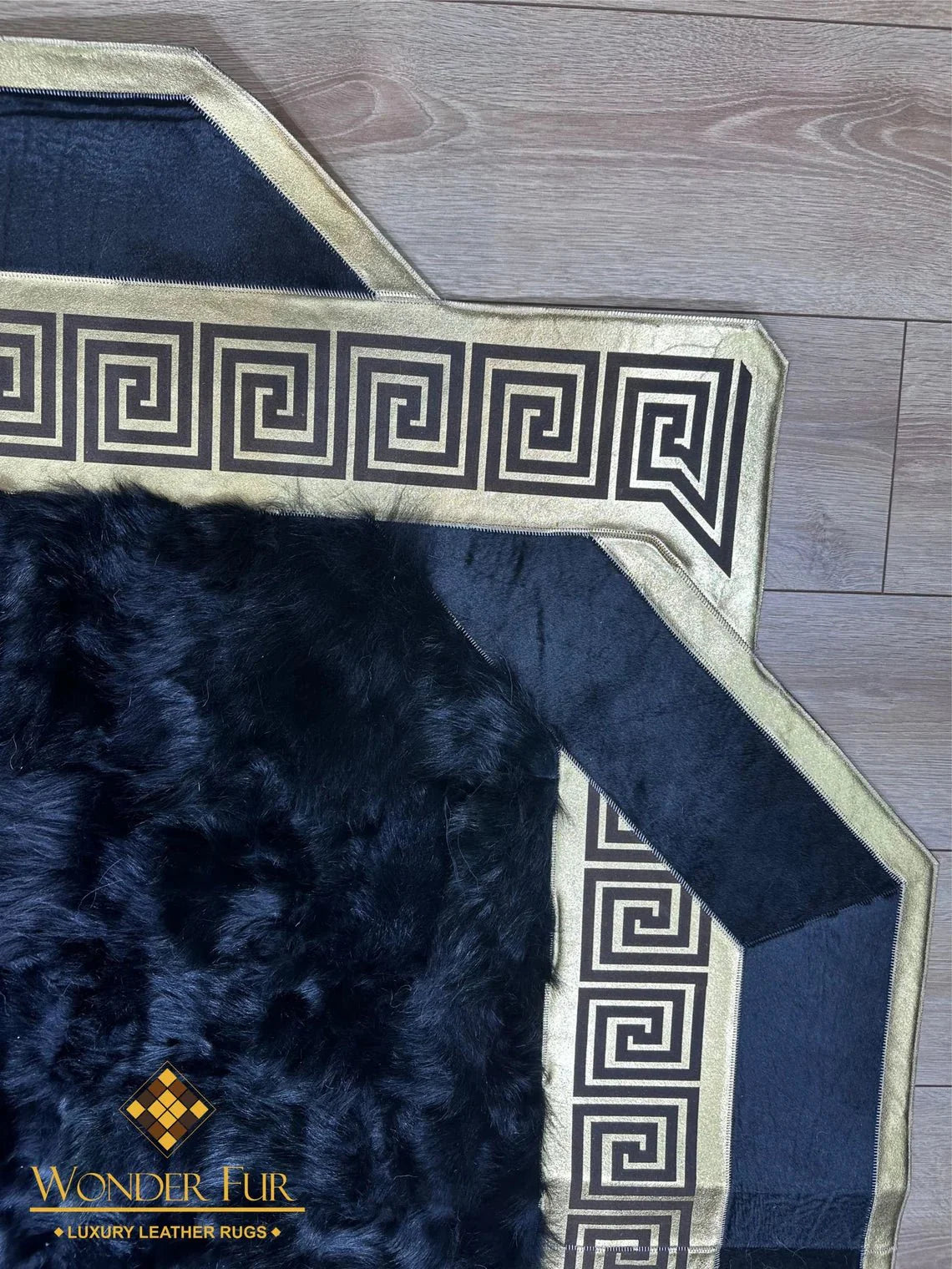 100% Natural Handmade Sheepskin Black And Gold 10x12 Living Room Rug - Wonder fur rug Rug Wonder Fur Rug Wonder fur rug