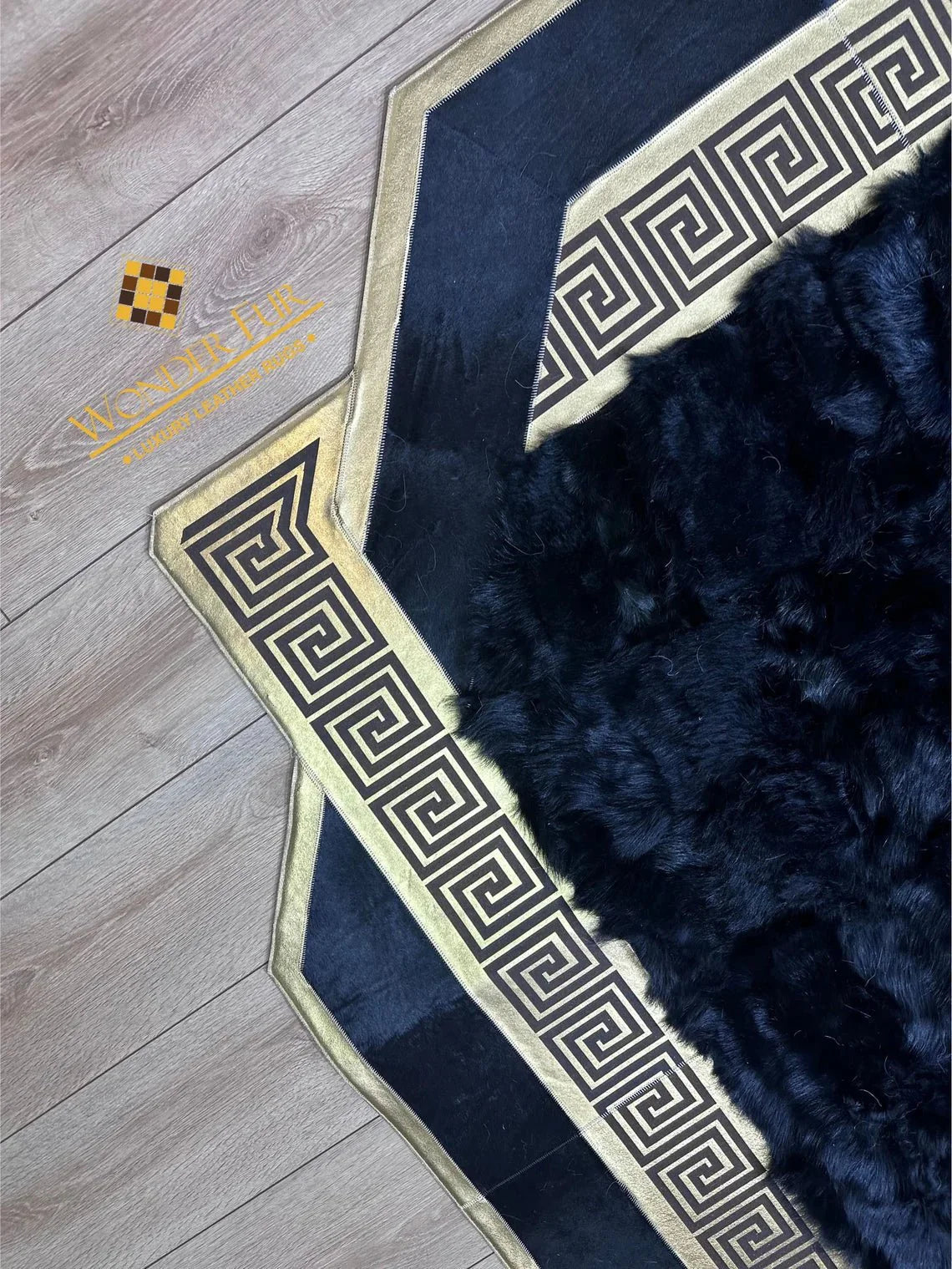 100% Natural Handmade Sheepskin Black And Gold 10x12 Living Room Rug - Wonder fur rug Rug Wonder Fur Rug Wonder fur rug