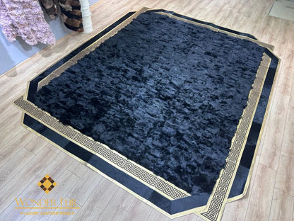 100% Natural Handmade Sheepskin Black And Gold 10x12 Living Room Rug - Wonder fur rug Rug Wonder Fur Rug Wonder fur rug