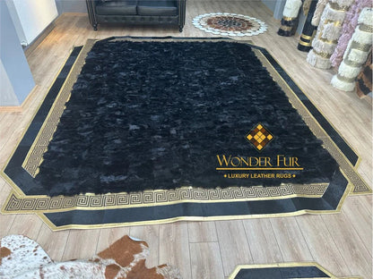 100% Natural Handmade Sheepskin Black And Gold 10x12 Living Room Rug - Wonder fur rug Rug Wonder Fur Rug Wonder fur rug