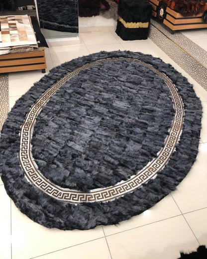 100% Natural Sheepskin Gray Bedroom Oval Rug , Handmade Patchwork Rug - Wonder fur rug Wonder Fur Rug Wonder fur rug