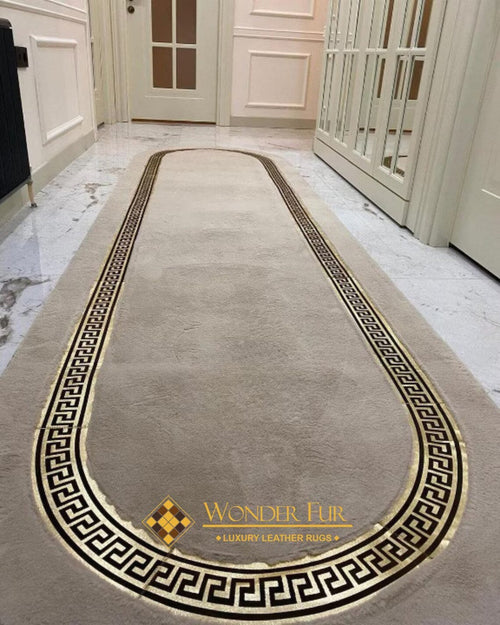 Modern Plush Soft Beige And Gold Faux Fur Corridor Rug , Handmade Rug