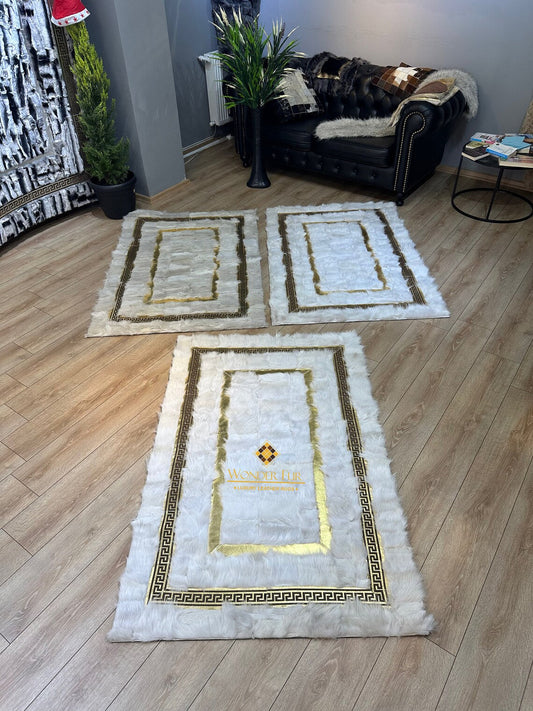 Modern Real Sheepskin White Gold 8x10 Area Office Rug , Non Slip Rug