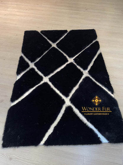 Modern Soft Black And Gold Faux Fur Bedroom 6x8 Area Fluffy Rug