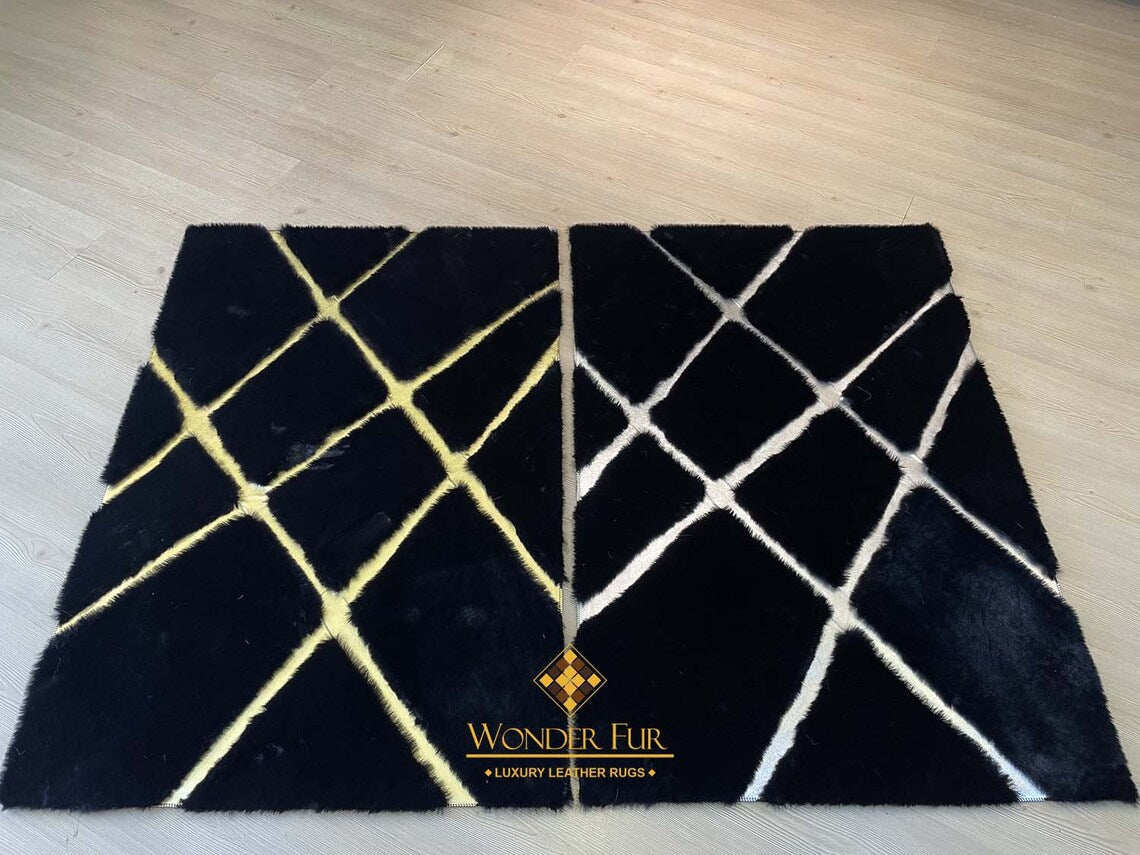 Modern Soft Black And Gold Faux Fur Bedroom 6x8 Area Fluffy Rug