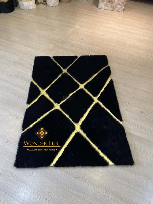 Modern Soft Black And Gold Faux Fur Bedroom 6x8 Area Fluffy Rug