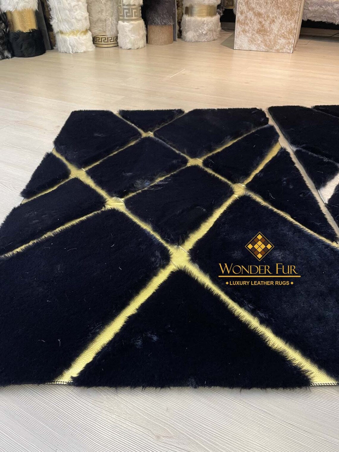 Modern Soft Black And Gold Faux Fur Bedroom 6x8 Area Fluffy Rug