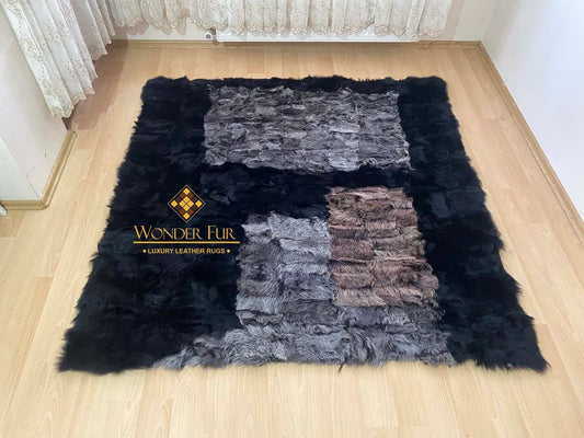 Modern Wool Soft Black Gray Natural Sheepskin 3x5 Area Living Room Rug