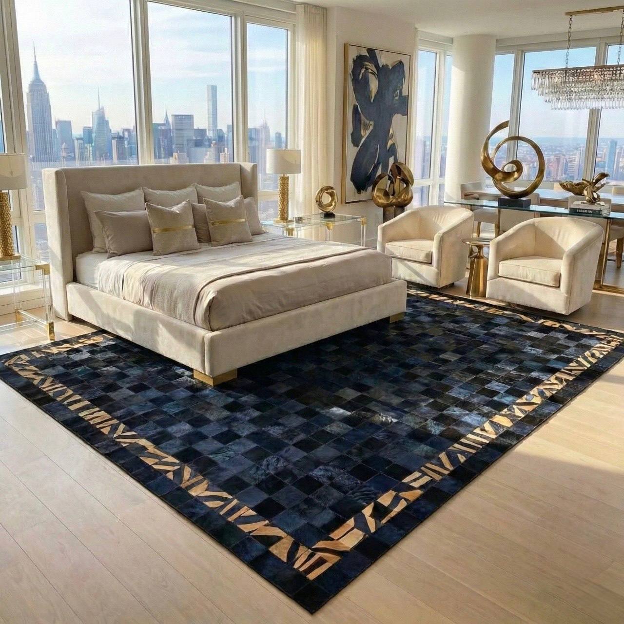 Modern Designed Handmade Cowhide Patchwork Rug for Living Room - WONDERFURRUG
