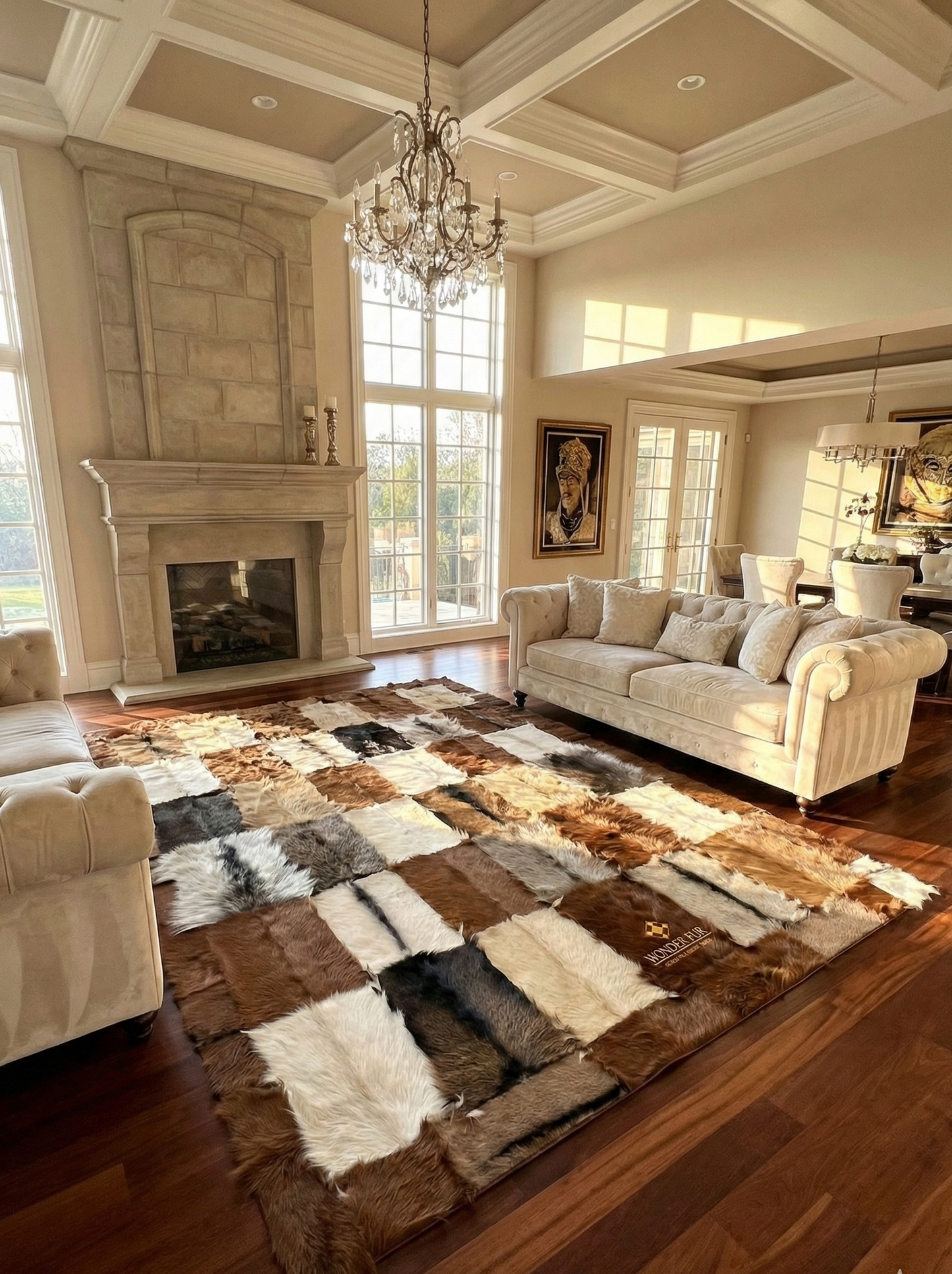 Modern Handmade Multicolor Goatskin Large 10x12 Living Room Fluffy Rug