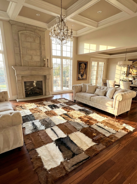 Modern Handmade Multicolor Goatskin Large 10x12 Living Room Fluffy Rug