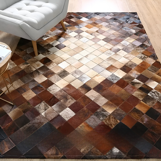 Multicolor Cowhide Patchwork 10x8 Rug, High Quality Natural Leather Handcrafted Rug