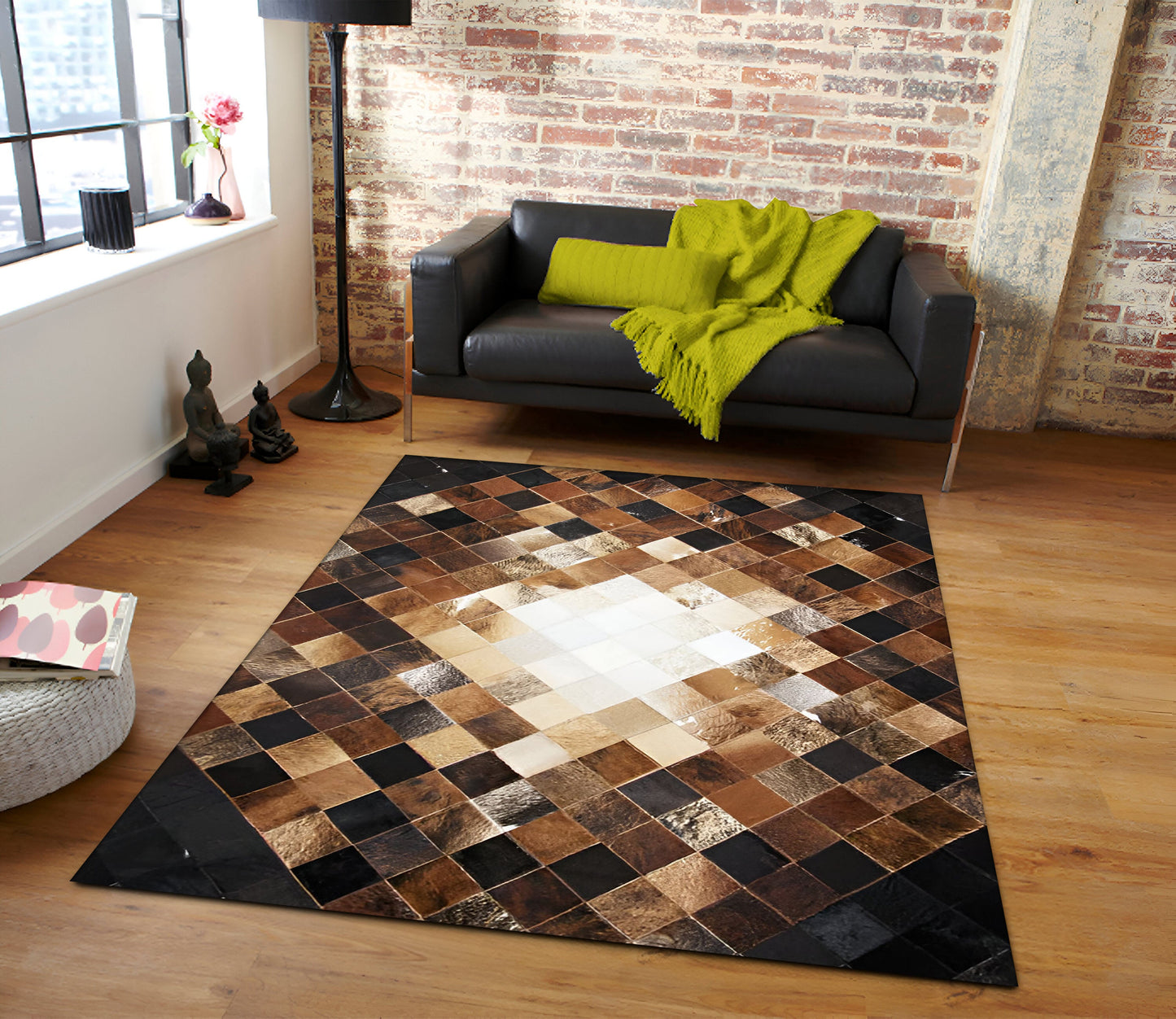 Multicolor Cowhide Patchwork 10x8 Rug, High Quality Natural Leather Handcrafted Rug
