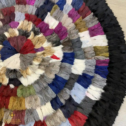 Multicolor with Black Border Soft Genuine Round Fox Fur Patchwork Rug