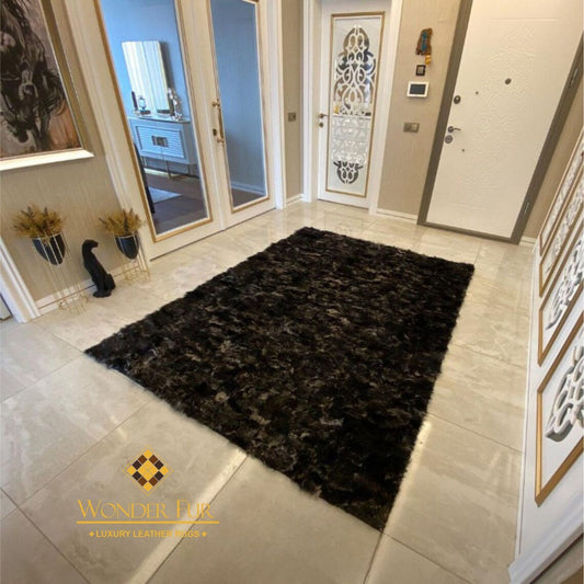 Multiple Unique Black Sheepskin Living Room Rug ,Handmade Non Slip Rug