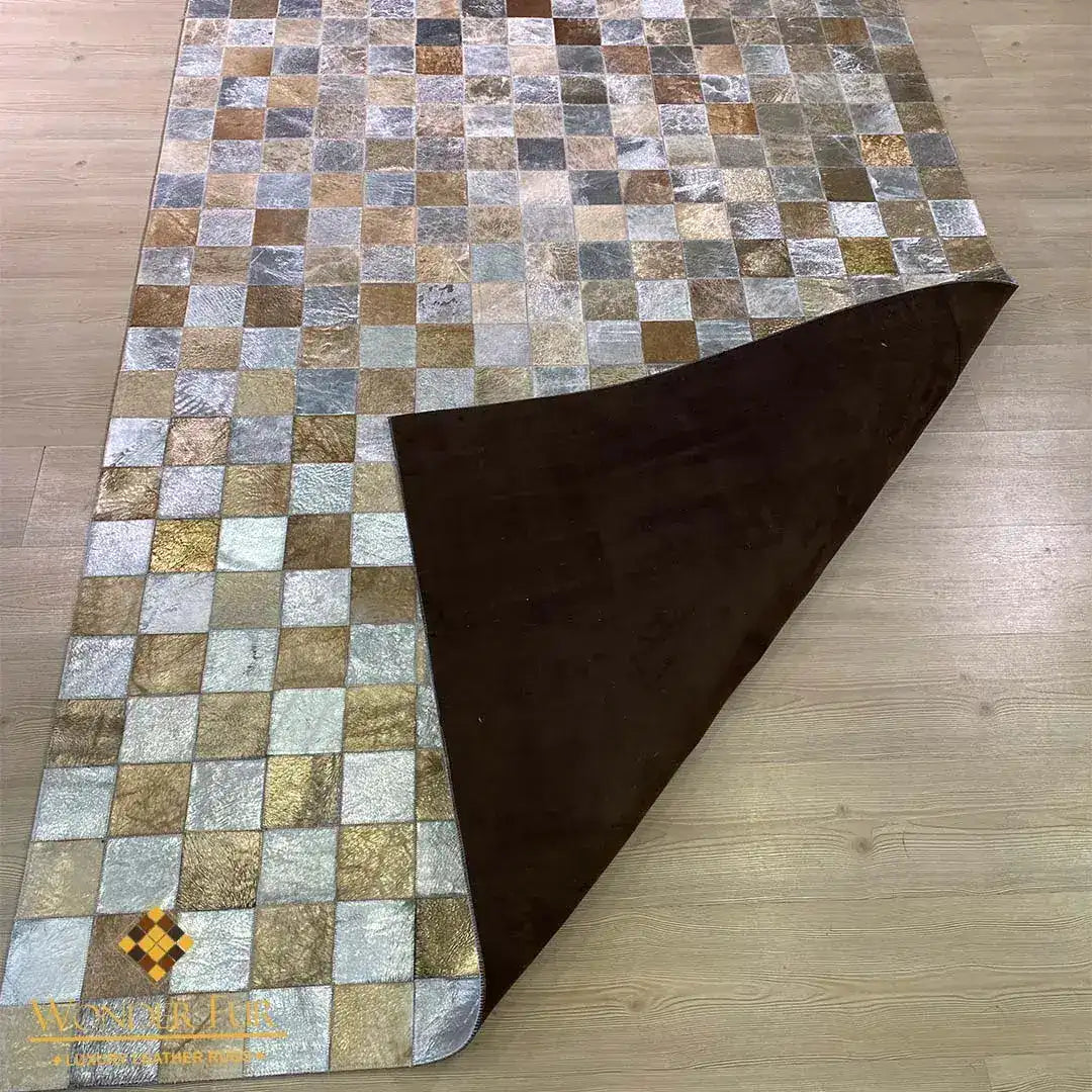 Natural Handmade Gold and Silver Cowhide Area Rug for Living Room