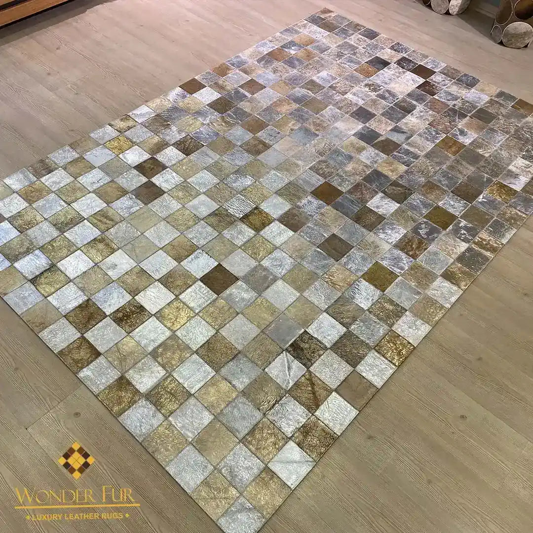 Natural Handmade Gold and Silver Cowhide Area Rug for Living Room