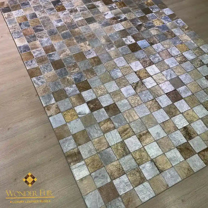 Natural Handmade Gold and Silver Cowhide Area Rug for Living Room