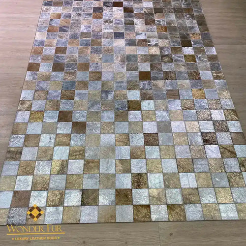 Natural Handmade Gold and Silver Cowhide Area Rug for Living Room