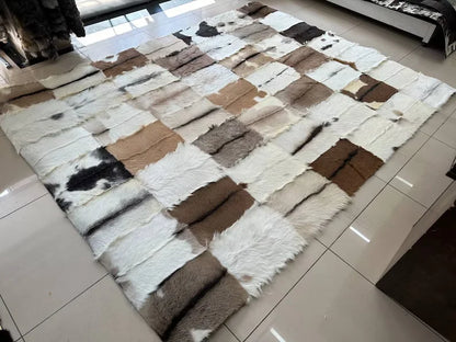 Natural Sheepskin Rug, Long Hair Goat Skin Fur Carpet, Handmade Soft Sheep Skin Fur Rug