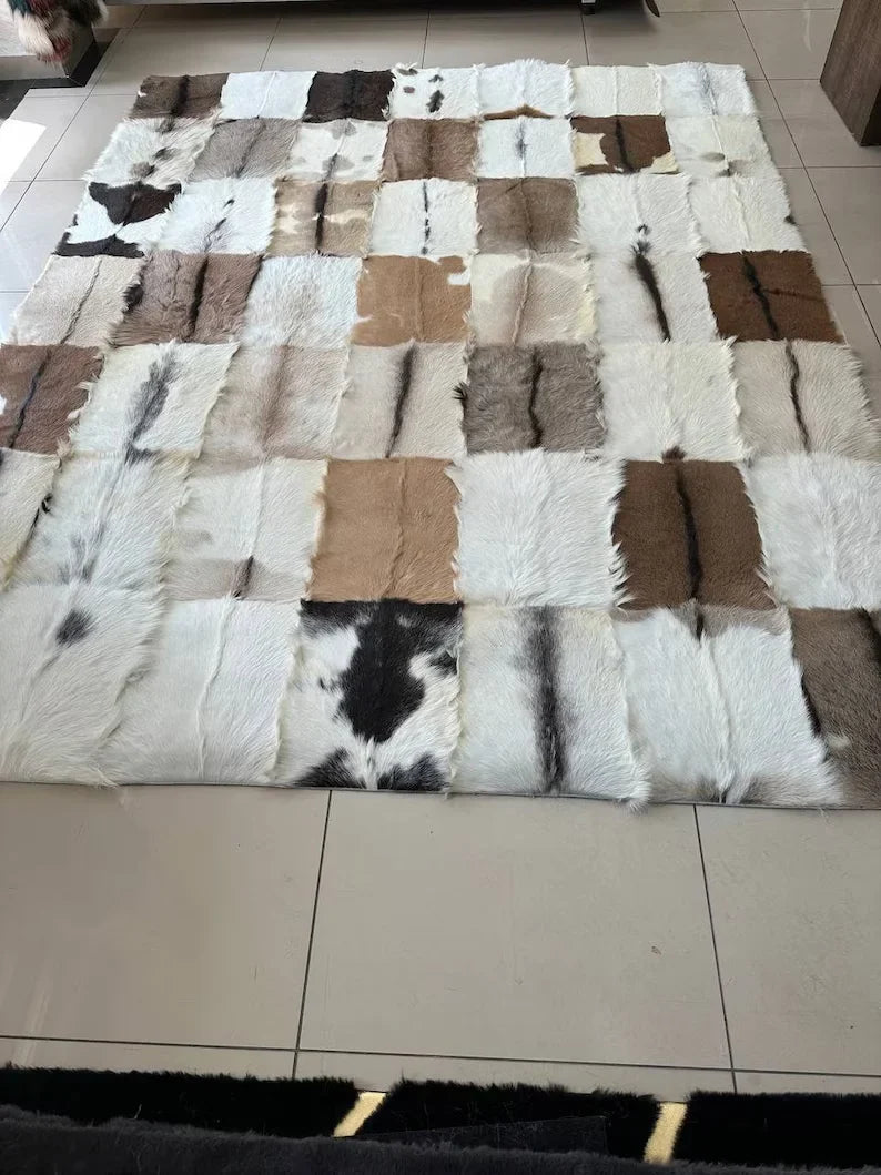 Natural Sheepskin Rug, Long Hair Goat Skin Fur Carpet, Handmade Soft Sheep Skin Fur Rug