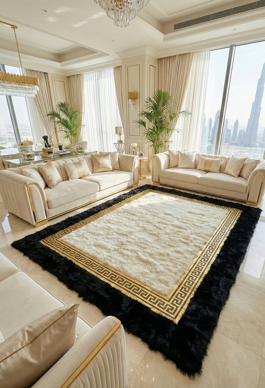 Natural Black White Sheepskin Fur Rug, Rug for Bedroom Living Room