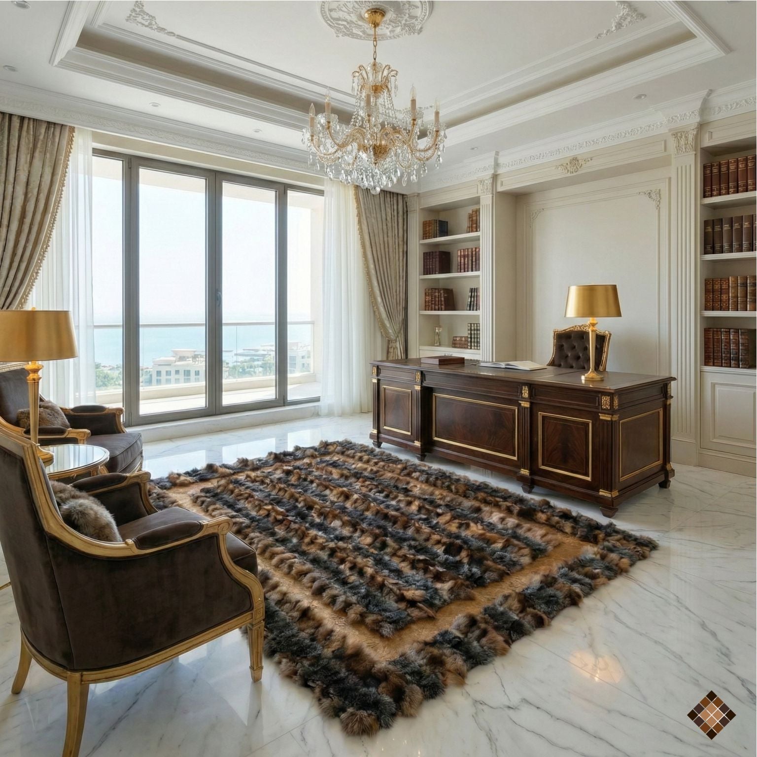 Genuine Brown Fox Fur Area Rug with Soft Suede Border - WONDERFURRUG