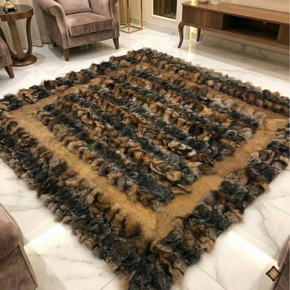 Genuine Brown Fox Fur Area Rug with Soft Suede Border - WONDERFURRUG