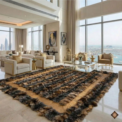 Genuine Brown Fox Fur Area Rug with Soft Suede Border - WONDERFURRUG