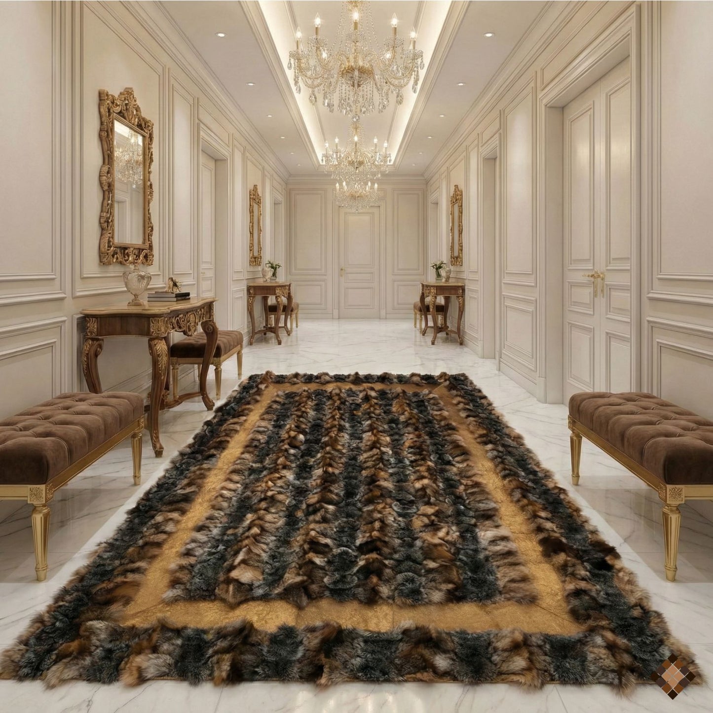 Genuine Brown Fox Fur Area Rug with Soft Suede Border - WONDERFURRUG